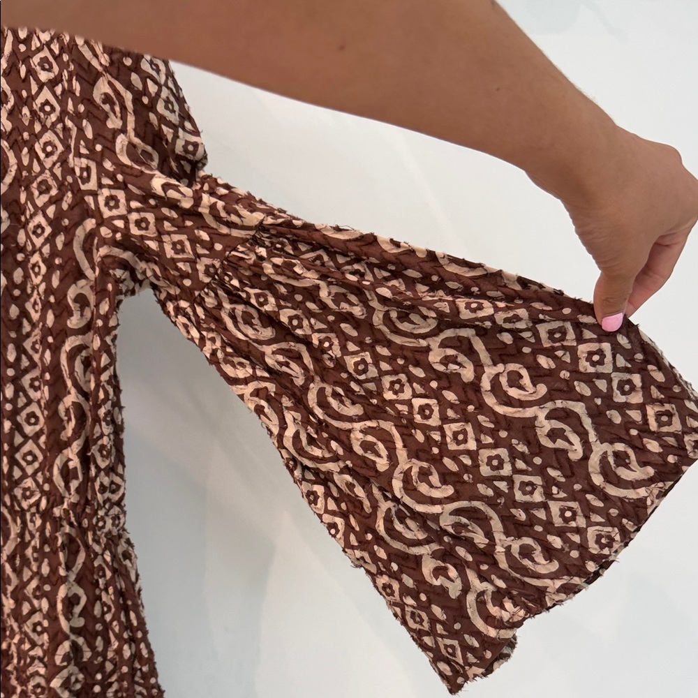 Zara Shell Elegant Brown Patterned bell Sleeve Dr… - image 6